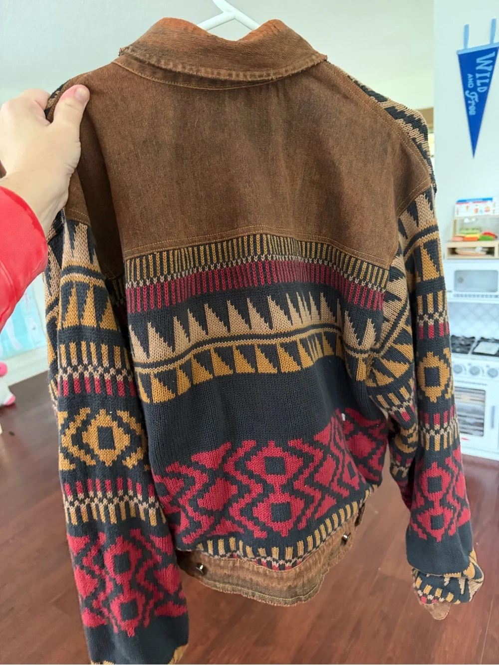 Free People Southwestern Pattern Knit Jacket in Black, Brown & Red
